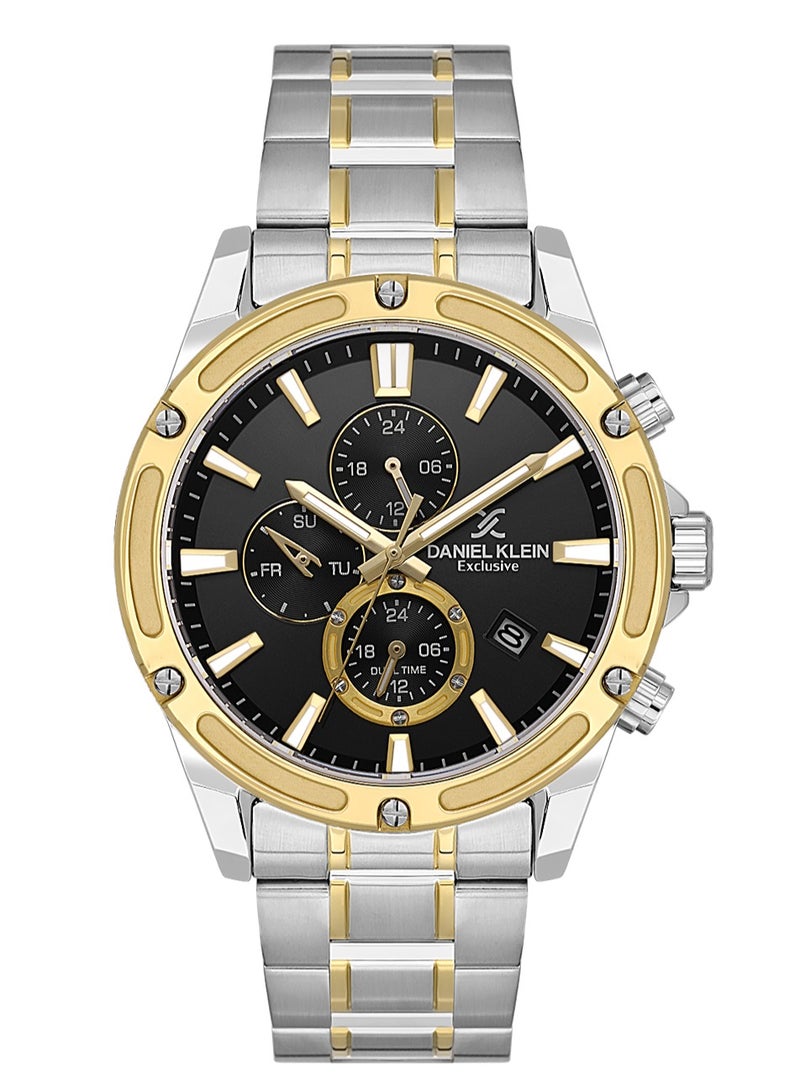 DANIEL KLEIN Men's Stainless Steel Silver and Gold Alloy Case Analog Black Round Sunray Dial Japanese Quartz Exclusive 50 Meters Water Resistant - Image 1